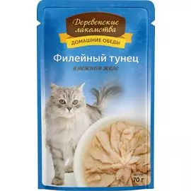 Влажный корм для кошек Деревенские Лакомства Филейный тунец в нежном желе 0,07 кг