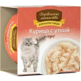 Влажный корм для кошек Деревенские Лакомства Курица с уткой в соусе 0,08 кг