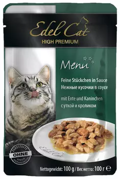 Влажный корм для кошек Edel Cat нежные кусочки в соусе пауч с уткой и кроликом 0,1 кг