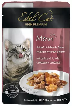 Влажный корм для кошек Edel Cat нежные кусочки в желе пауч с лососем и камбалой 0,1 кг