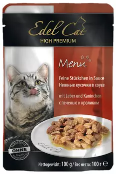 Влажный корм для кошек Edel Cat нежные кусочки в соусе пауч печень кролик 0,1 кг