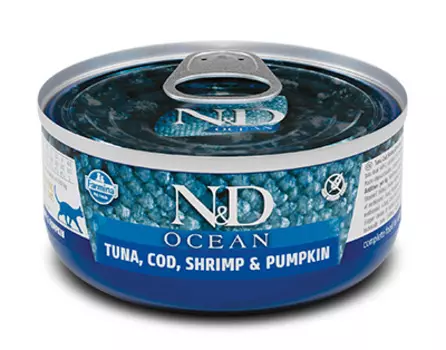 Влажный корм для кошек Farmina N &amp; D Ocean Tuna, Cod, Shrimp &amp; Pumpkin с тунцом, треской, креветками и тыквой 0,07 кг