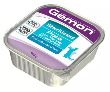Влажный корм для кошек Gemon Cat Sterilized паштет тунец для стерилизованных ламистер 0,1 кг
