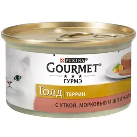 Влажный корм для кошек Gourmet Gold кусочки в паштете с уткой морковью и шпинатом для 0,085 кг