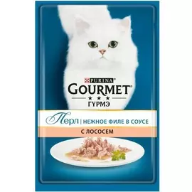 Влажный корм для кошек Gourmet Perle пауч кусочки в подливе с лососем 0,085 кг