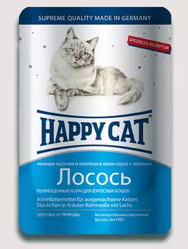 Влажный корм для кошек Happy Cat нежные кусочки в соусе пауч, лосось ломтики 0,1 кг