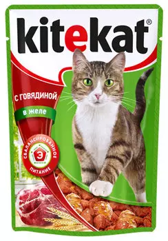 Влажный корм для кошек Kitekat Пауч говядина в желе 28шт 0,085 кг