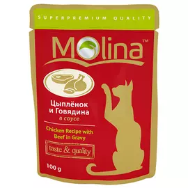 Влажный корм для кошек Molina Цыпленок и Говядина в Соусе 0,1 кг