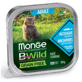 Влажный корм для кошек Monge Bwild Grain free из анчоусов с овощами 0,1 кг
