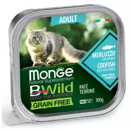 Влажный корм для кошек Monge Bwild Grain free из трески с овощами 0,1 кг