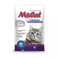 Влажный корм для кошек Ms.Cat кусочки в соусе c говядиной 0,085 кг