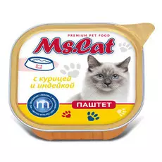 Влажный корм для кошек Ms.Cat паштет с курицей и индейкой 0,1 кг