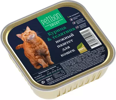Влажный корм для кошек Petibon Smart Паштет с курицей и телятиной 0,1 кг
