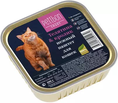 Влажный корм для кошек Petibon Smart Паштет с телятиной и кроликом 0,1 кг