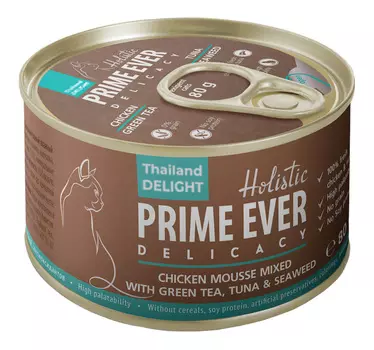 Влажный корм для кошек Prime Ever Delicacy Мусс цыпленок с тунцом с зеленым чаем и водорослями 0,08 кг