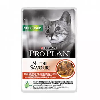 Влажный корм для кошек Purina Pro Plan NutriSavour Sterilised Feline with Beef pouch в соусе 0,085 кг
