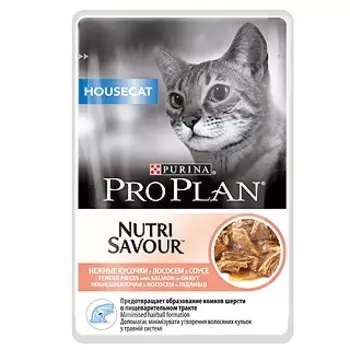 Влажный корм для кошек Purina Pro Plan NutriSavour Housecat Feline with Salmon pouch в соусе 0,085 кг