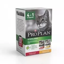 Влажный корм для кошек Purina Pro Plan для стерилизованных курица и утка 4+1 0,425 кг