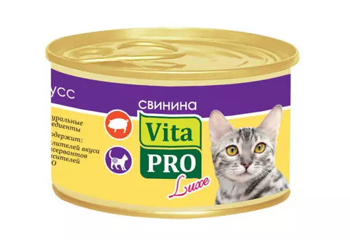 Влажный корм для кошек Vita Pro Adult Pork мусс со свининой 0,085 кг