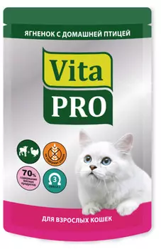 Влажный корм для кошек Vita Pro Adult lamb, poultry с ягненком и домашней птицей пауч 0,1 кг