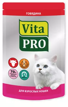 Влажный корм для кошек Vita Pro Adult Beef с говядиной пауч 0,1 кг