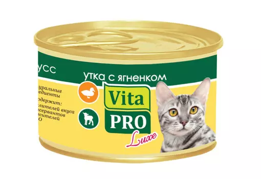 Влажный корм для кошек Vita Pro Adult Duck, Lamb мусс с уткой и ягненком 0,085 кг