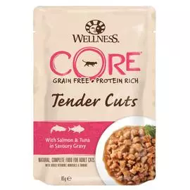 Влажный корм для кошек Wellness Core Tender Cuts Нежные Кусочки Лосося и Тунца в Пикантном Соусе 0,085 кг