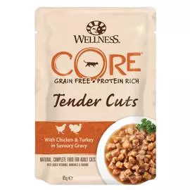 Влажный корм для кошек Wellness Core Tender Cuts Нежные Кусочки Курицы и Индейки в Пикантном Соусе 0,085 кг