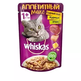 Влажный корм для кошек Whiskas Курица и утка в сырном соусе 24шт 0,085 кг