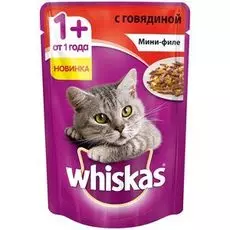 Влажный корм для кошек Whiskas Мини-филе с говядиной 24шт 0,085 кг