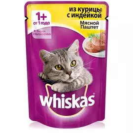 Влажный корм для кошек Whiskas Паштет курица с индейкой 24шт 0,085 кг