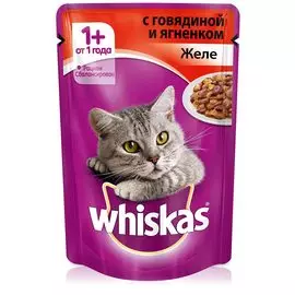 Влажный корм для кошек Whiskas Желе говядина с ягненком 28шт 0,085 кг