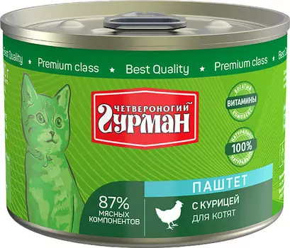Влажный корм для котят Четвероногий Гурман Паштет с курицей 0,19 кг