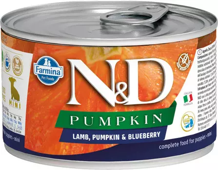 Влажный корм для щенков Farmina N &amp; D Dog Lamb, Pumpkin &amp; Blueb Puppy Mini с ягненком, черникой и тыквой для маленьких пород 0,14 кг