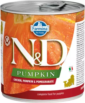 Влажный корм для щенков Farmina N &amp; D Chicken, Pumpkin &amp; Pomegr Puppy с курицей, гранатом и тыквой 0,285 кг
