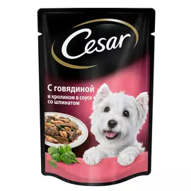 Влажный корм для собак Cesar говядина с кроликом в соусе со шпинатом пауч 0,1 кг