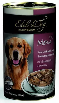 Влажный корм для собак Edel Dog нежные кусочки в соусе 3 вида мяса 1,2 кг