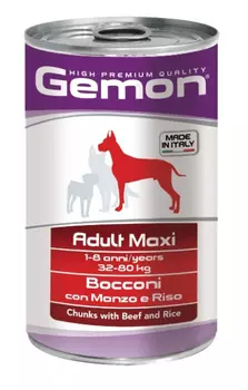 Влажный корм для собак Gemon Dog Maxi кусочки говядины с рисом для крупных пород 1,25 кг