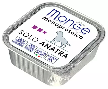 Влажный корм для собак Monge Monoproteico Solo паштет из утки 0,15 кг