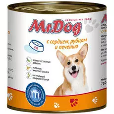 Влажный корм для собак Mr.Dog с сердцем, рубцом и печенью 0,75 кг