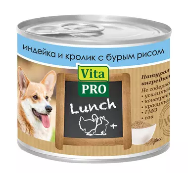 Влажный корм для собак Vita Pro Adult Turkey, rabbit, rice с кроликом и рисом 0,2 кг