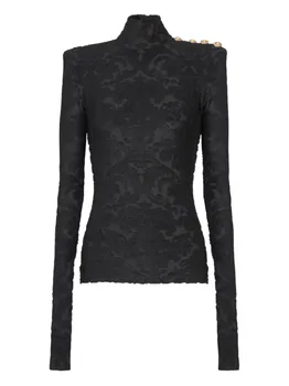 Balmain топ с длинными рукавами и узором, черный