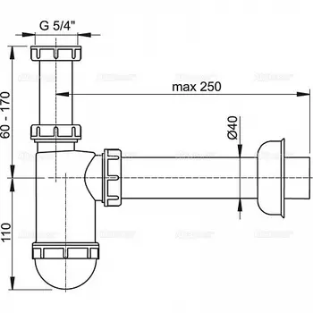 Сифон для умывальника 40 c накидной гайкой 5/4", арт. AG210522140 (аналог A43)