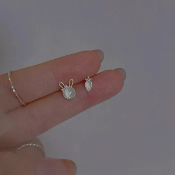 Милые серьги с кошачьим глазом и морковным кроликом, маленькие милые серьги в стиле ниши