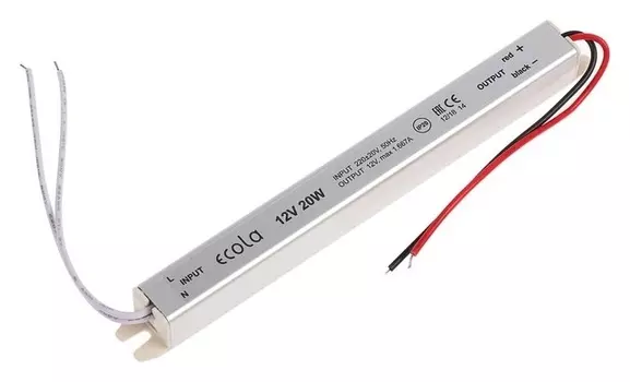 Блок питания для светодиодной ленты Ecola LED Strip Power Supply, 20вт, 12в, длинный, тонкий