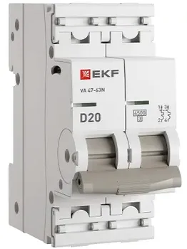 Автоматический выключатель EKF M634220D 2P 20А (D) 4,5kA ВА 47-63N PROxima
