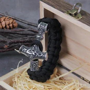 Новый кожаный браслет из нержавеющей стали 316L викингов MJOLNIR, браслет с молотком Тора, скандинавский мифологический амулет с рунами, лучший драгоценный камень