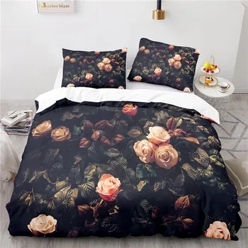 Черный Art Rose Flowers 3D комплект постельного белья для женщин и девочек цифровая печать пододеяльник наволочка Twin Full Queen King Size домашний текстиль 135x200cm