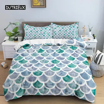 Color Mermaid Duvet Cover Colorful Fish Scales Bedding Set Personality Comforter Set with Pillowcase Women Girls Bedroom Decor EU single(135x200cm)