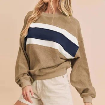 Женский свободный контрастный топ с длинными рукавами, стиль Design Sense Trendy, теплый свитер-пуловер на осень и зиму S чёрный
